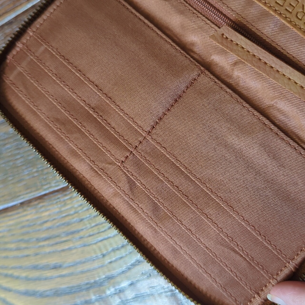 FREE PEOPLE I Cognac Brown Vegan Faux Leather Zippered Wallet Wristlet Purse - Picture 7 of 12